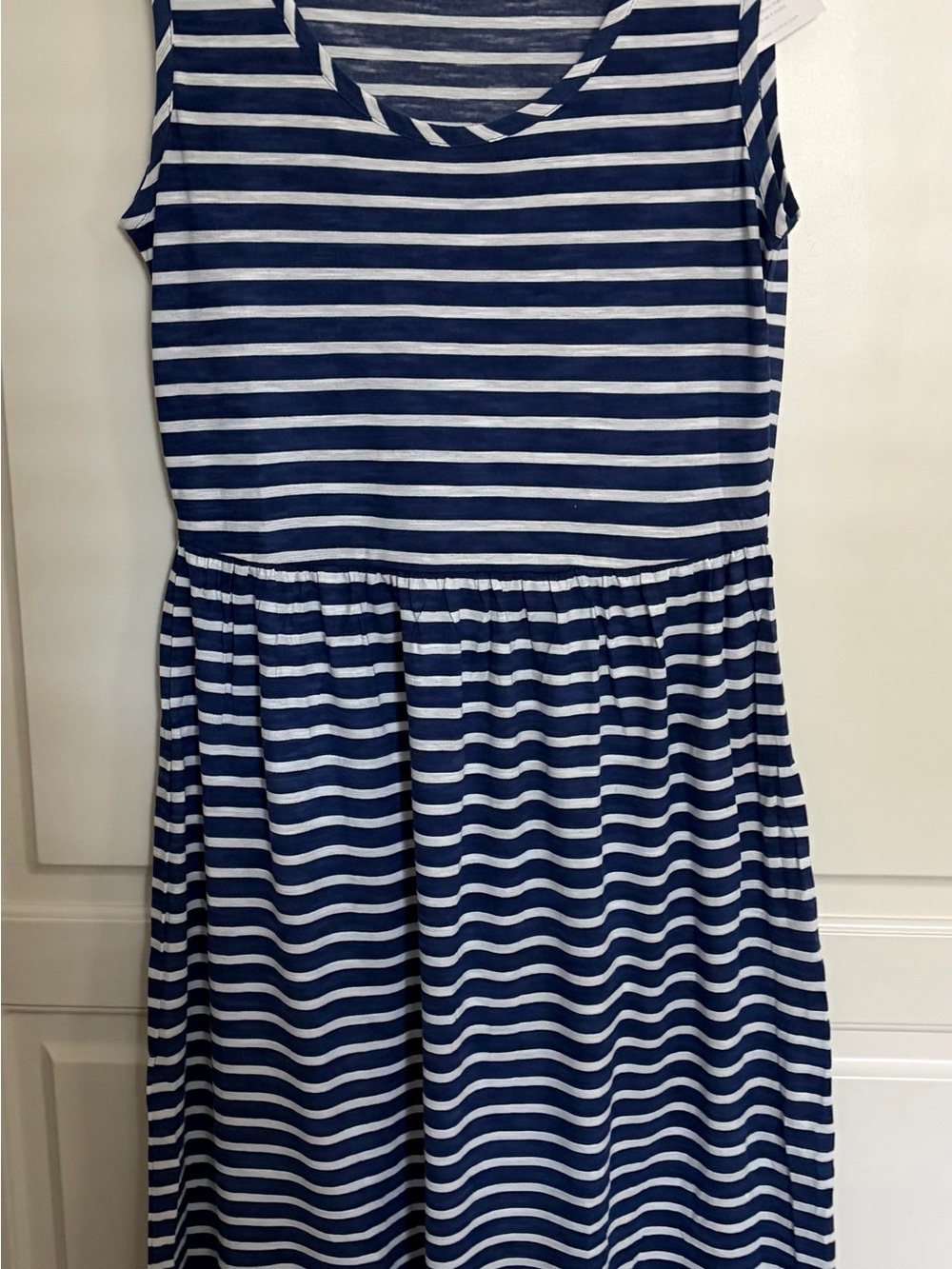 Garnet Hill Navy and White Striped Sleeveless Nightgown